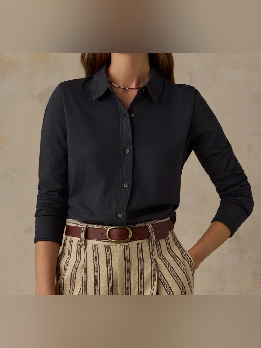 FAHERTY- Sunwashed Knit Shirt - Washed Black- Womens XS-100% organic cotton